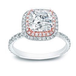 Two-tone Gold 1 3/4ct TDW Certified Cushion Cut Diamond Engagement Ring - Handcrafted By Name My Rings™