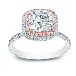 Two-tone Gold 1 3/4ct TDW Certified Cushion-cut Diamond Halo Engagement Ring - Handcrafted By Name My Rings™