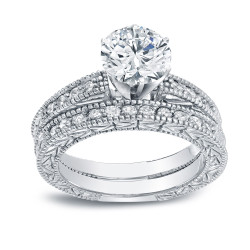 White Gold 1 1/2ct TDW Certified Round-cut Diamond Vintage Style Bridal Set - Handcrafted By Name My Rings™