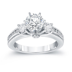 White Gold 1 1/2ct TDW Round Cut Diamond Three Stone Engagement Ring - Handcrafted By Name My Rings™