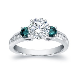 White Gold 1 1/2ct TDW Round Cut White and Blue Diamond Engagement Ring - Handcrafted By Name My Rings™