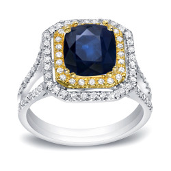 White Gold 1 1/3ct Blue Sapphire and 2/5ct TDW Round Cut Diamond Ring - Handcrafted By Name My Rings™