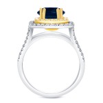 White Gold 1 1/3ct Blue Sapphire and 2/5ct TDW Round Cut Diamond Ring - Handcrafted By Name My Rings™