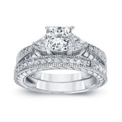 White Gold 1 1/3ct TDW Certified Princess-cut Diamond Bridal Ring Set - Handcrafted By Name My Rings™