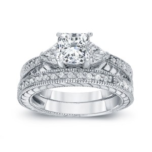 White Gold 1 1/3ct TDW Certified Princess-cut Diamond Bridal Ring Set - Handcrafted By Name My Rings™