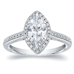 White Gold 1 1/3ct TDW Marquise Halo Diamond Engagement Ring - Handcrafted By Name My Rings™