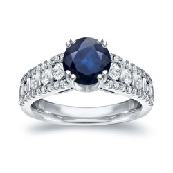 White Gold 1 1/4ct Blue Sapphire and 3/4ct TDW Round Diamond Ring - Handcrafted By Name My Rings™