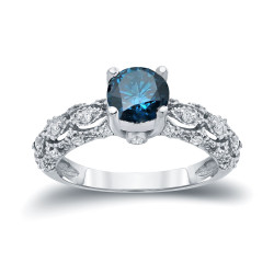 White Gold 1 1/4ct TW Blue and White Diamond Engagement Ring  - Handcrafted By Name My Rings™