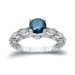 White Gold 1 1/4ct TW Blue and White Diamond Engagement Ring - Handcrafted By Name My Rings™
