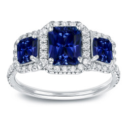 White Gold 1 3/4ct Blue Sapphire and 1/2ct TDW  Halo Diamond Ring - Handcrafted By Name My Rings™