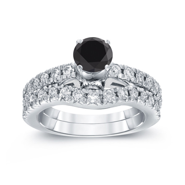 White Gold 1 3/4ct TDW Black Diamond Ring Set - Handcrafted By Name My Rings™