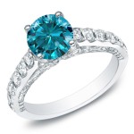 White Gold 1 3/4ct TDW Round Blue Diamond Engagement Ring - Handcrafted By Name My Rings™