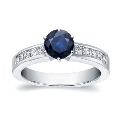 White Gold 1/2ct Blue Sapphire and 1/2ct TDW Diamond Ring - Handcrafted By Name My Rings™