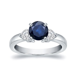 White Gold 1/2ct Blue Sapphire and 1/3ct Diamond 3-Stone Ring - Handcrafted By Name My Rings™