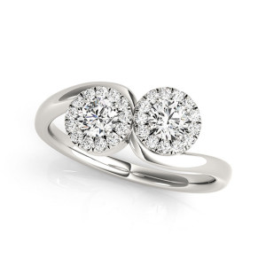White Gold 1/2ct TDW 2-Stone Round Cut Diamond Halo Ring - Handcrafted By Name My Rings™