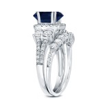 White Gold 1ct Blue Sapphire and 1 1/3ct TDW Round Diamond Bridal Ring Set - Handcrafted By Name My Rings™