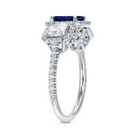 White Gold 1ct Blue Sapphire and 1 1/4ct TDW Halo Diamond Ring - Handcrafted By Name My Rings™