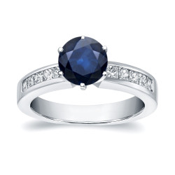 White Gold 1ct Blue Sapphire and 1/2ct TDW  Diamond Ring - Handcrafted By Name My Rings™