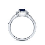 White Gold 1ct Blue Sapphire and 1/2ct TDW Diamond Halo Ring - Handcrafted By Name My Rings™