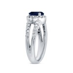White Gold 1ct Blue Sapphire and 1/2ct TDW Diamond Halo Ring - Handcrafted By Name My Rings™