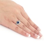 White Gold 1ct Blue Sapphire and 1/2ct TDW Round Diamond Bridal Ring Set - Handcrafted By Name My Rings™