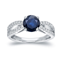 White Gold 1ct Blue Sapphire and 1/3ct TDW Round Diamond Ring - Handcrafted By Name My Rings™