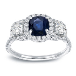 White Gold 1ct Blue Sapphire and 1ct TDW Diamond Enggaement Ring - Handcrafted By Name My Rings™