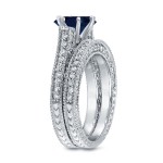 White Gold 1ct Blue Sapphire and 1ct TDW Round Diamond Bridal Ring Set - Handcrafted By Name My Rings™