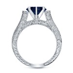 White Gold 1ct Blue Sapphire and 1ct TDW Round Diamond Bridal Ring Set - Handcrafted By Name My Rings™