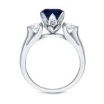 White Gold 1ct Blue Sapphire and 4/5ct TDW Round-cut Diamond 3-stone Engagement Ring - Handcrafted By Name My Rings™