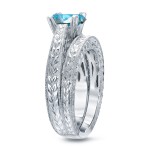 White Gold 1ct TDW Blue Diamond Bridal Ring Set - Handcrafted By Name My Rings™