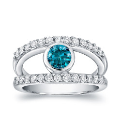 White Gold 1ct TDW Blue and White Bezel Diamond Ring - Handcrafted By Name My Rings™