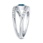 White Gold 1ct TDW Blue and White Bezel Diamond Ring - Handcrafted By Name My Rings™