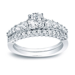 White Gold 1ct TDW Certified Round-cut Diamond Bridal Ring Set - Handcrafted By Name My Rings™