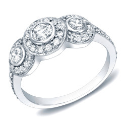 White Gold 1ct TDW Vintage Three-stone Diamond Ring - Handcrafted By Name My Rings™