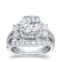 White Gold 2 1/3ct TDW Certified Diamond Halo Engagement Ring Set - Handcrafted By Name My Rings™