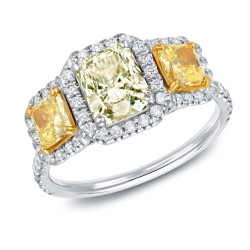 White Gold 2 1/4ct TDW Certified Radiant Cut White and Yellow Diamond Ring - Handcrafted By Name My Rings™