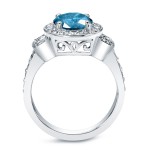 White Gold 2 3/4ct TDW Round Blue Diamond Halo Engagement Ring - Handcrafted By Name My Rings™