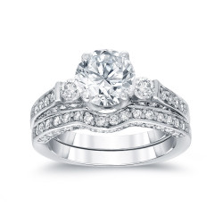 White Gold 2ct TDW Certified Round Diamond Bridal Ring Set - Handcrafted By Name My Rings™