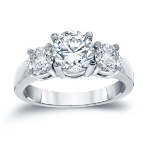 White Gold 2ct TDW Certified Round-cut Diamond 3-stone Engagement Ring - Handcrafted By Name My Rings™