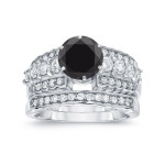 White Gold 2ct TDW Round Cut Black Diamond Bridal Ring Set - Handcrafted By Name My Rings™