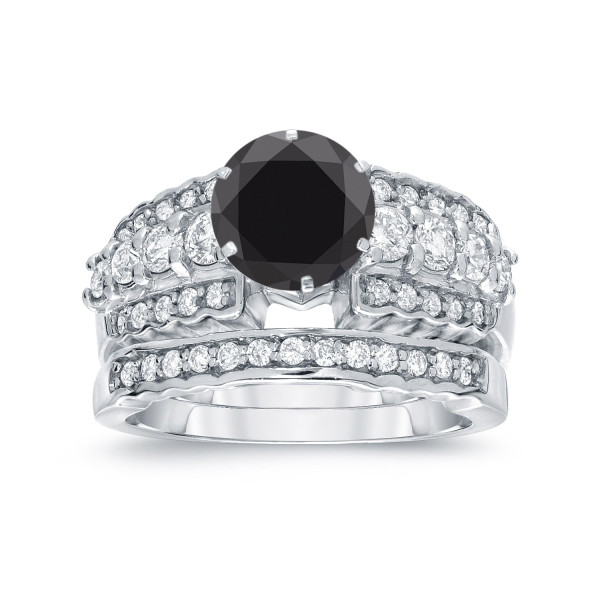 White Gold 2ct TDW Round Cut Black Diamond Bridal Ring Set - Handcrafted By Name My Rings™