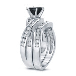White Gold 2ct TDW Round Cut Black Diamond Bridal Ring Set - Handcrafted By Name My Rings™