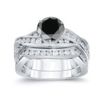 White Gold 2ct TDW Round Cut Black Diamond Bridal Ring Set - Handcrafted By Name My Rings™