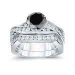 White Gold 2ct TDW Round Cut Black Diamond Bridal Ring Set - Handcrafted By Name My Rings™