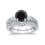 White Gold 2ct TDW Round-Cut Black Diamond Bridal Ring Set - Handcrafted By Name My Rings™
