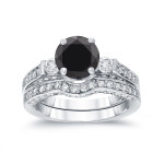 White Gold 2ct TDW Round-Cut Black Diamond Bridal Ring Set - Handcrafted By Name My Rings™