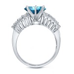 White Gold 2ct TDW Round Cut Blue Diamond Bridal Ring Set - Handcrafted By Name My Rings™