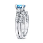 White Gold 2ct TDW Round-Cut Blue Diamond Bridal Ring Set - Handcrafted By Name My Rings™