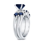 White Gold 3 1/10ct Blue Sapphire and 7/8ct TDW Round Diamond Bridal Ring Set - Handcrafted By Name My Rings™